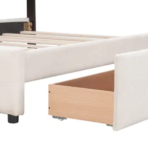Queen Size Upholstered Platform Bed With Classic Headboard And 4 Drawers, No Box Spring Needed - Bei