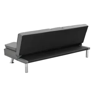 Sofa Bed With Armrest Two Holders Wood Frame, Stainless Leg Futon - Gray
