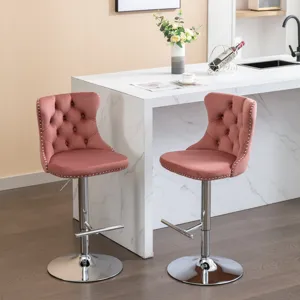 Swivel Velvet Barstools Adjusatble Seat Height From 25-33\", Modern Upholstered Chrome Base Bar Stoo
