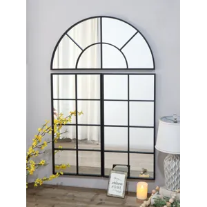 Large Arched Wall Mirror With Three Separate Sections - Black