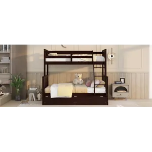 Twin Over Full Bunk Bed With Ladders And Two Storage Drawers - Espresso