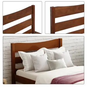 Twin Size Platform Bed With Headboard And Wooden Slat Support Walnut