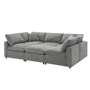 Modern Modular Cloud Sofa Bed, 6 Seat Chenille Sectional Couch Set With Ottoman, Free Combination, C