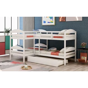Twin L-Shaped Bunk Bed With Trundle - White