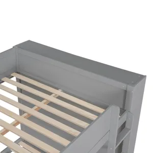 Full Over Full Bunk Bed With 2 Drawers And Multi - Layer Cabinet - Gray