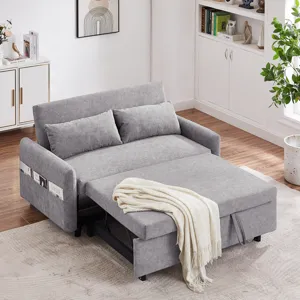 Pull Out Sleep Sofa Bed Loveseats Sofa Couch With Adjsutable Backrest, Storage Pockets, 2 Soft Pillo