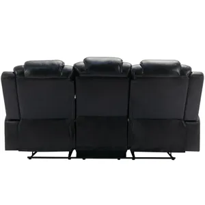 Home Theater Seating Manual Recliner Chair With Center Console And Led Light Strip For Living Room -