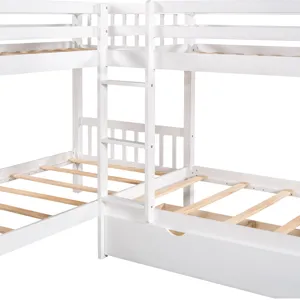 Twin L Shaped Bunk Bed With Drawers - Gray