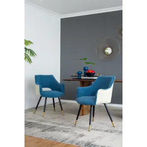 Fabric Side Chair, Living Room Bedroom Kitchen Vanity Accent Chair (Set of 2) - Blue