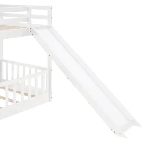 Twin Over Twin Bunk Bed With Slide And Ladder - White
