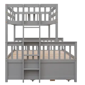 Twin Over Full Bunk Bed With Twin Size Trundle, Separable Bunk Bed With Drawers For Bedroom - Gray