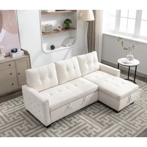 Reversible Sectional Storage Sleeper Sofa Bed, L-Shape 2 Seat Sectional Chaise With Storage, Skin-Fe