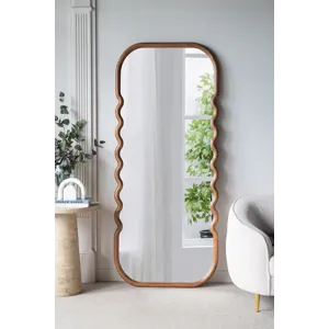 Oversized Wooden Floor Mirror With Unique Frame - Brown