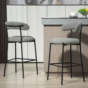 26\'\' Counter Height Bar Stools Teddy Fabric Cover Kitchen Island Counter Bar Stool With Black Powd