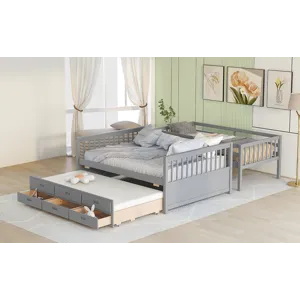 Twin Over Full Bunk Bed With Twin Size Trundle, Separable Bunk Bed With Drawers For Bedroom - Gray