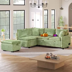 Convertible Sofa Bed Sectional Sofa Sleeper L-Shaped Sofa With A Storage Ottoman, Two Pillows, Two P