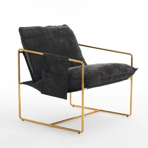 Upholstered Hanging Armchair With Arm Pocketsmetal Frame (Set of 2), Gold-Plated Craftsmanship, Crus