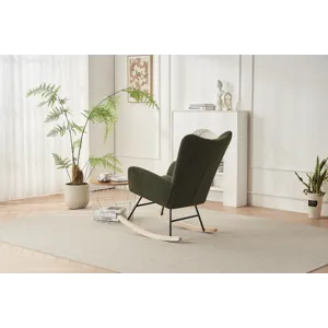 37.7\" Rocking Chair Nursery, Solid Wood Legs Reading Chair With Teddy Fabric Upholstered, Nap Armch