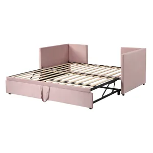 Twin Size Upholstered Daybed With Pop Up Trundle - Pink