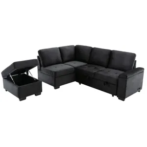 Sleeper Sectional Sofa, L-Shape Corner Couch Sofa Bed With Storage Ottoman & Hidden Arm Storage & US