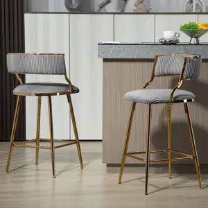 Counter Height Bar Stools, Corduroy Kitchen Island Counter Bar Stools With Back, Golden Chromed Base