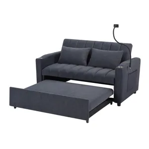 Convertible Sofa Bed Loveseat Sofa With Three USB Ports, Two Side Pockets, Two Cup Holders And 360° 