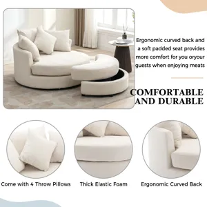360° Swivel Accent Barrel Chair With Storage Ottoman & 4 Pillows, Modern Chenille Leisure Chair Round Accent For Living Room - Cream