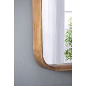 Square Mirror With Wood Frame, Wall Mirror For Living Room Bathroom Entryway - Brown