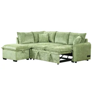 Convertible Sofa Bed Sectional Sofa Sleeper L-Shaped Sofa With A Storage Ottoman, Two Pillows, Two P