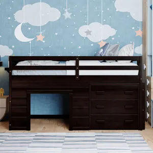 Twin Size Loft Bed With Cabinet And Shelf - Espresso