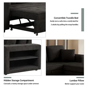 Modern L-Shape 3 Seat Reversible Sectional Couch, Pull Out Sleeper Sofa With Storage Chaise And 2 St