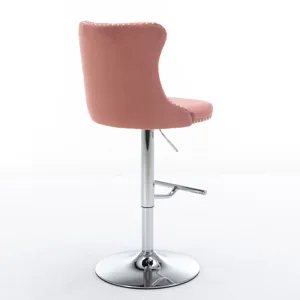 Swivel Velvet Barstools Adjusatble Seat Height From 25-33\", Modern Upholstered Chrome Base Bar Stoo