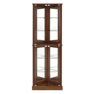 Corner Curio Dispaly Cabinet With Lights, Adjustable Tempered Glass Shelves, Mirrored Back (E26 Light Bulb Not Included) - Walnut