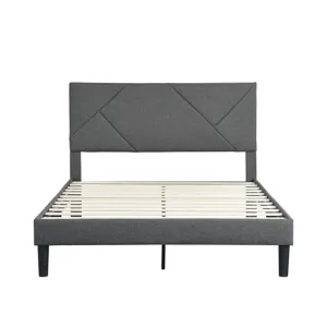 Full Size Upholstered Platform Bed Frame With Headboard, Strong Wood Slat Support, Mattress Foundati