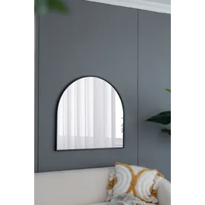 Arched Decorative Accent Mirror With Iron Metal Frame, Wall Deor For Bathroom, Bedroom, Entryway, Mantel - Black