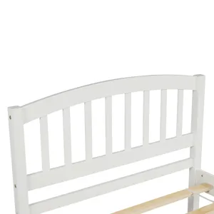 Twin Size Platform Bed Wood Bed Frame With Trundle - White
