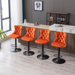 Swivel Velvet Barstools Adjusatble Seat Height, Modern Upholstered Bar Stools With Backs Comfortable