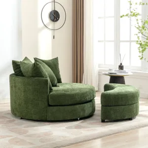 360° Swivel Accent Barrel Chair With Storage Ottoman & 4 Pillows, Modern Chenille Leisure Chair Roun