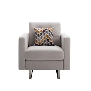 Victoria - Linen Fabric Armchair With Metal Legs, Side Pockets, And Pillow - Beige