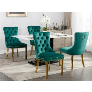 Nikki - Modern, High-End Tufted Solid Wood Contemporary Velvet Upholstered Dining Chair With Golden 