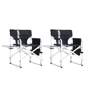 Padded Folding Outdoor Chair With Side Table And Storage Pockets, Lightweight Oversized Directors Ch