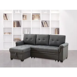 Destiny - Linen Reversible Sleeper Sectional Sofa With Storage Chaise - Dark Gray