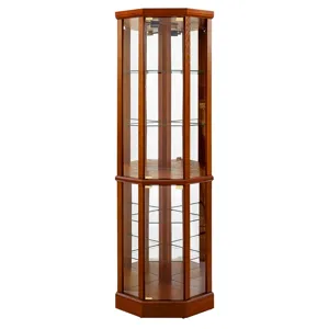 6 Shelf Lighted Corner Curio Cabinet With Adjustable Tempered Glass Shelves And Mirror Back (E26 Lig