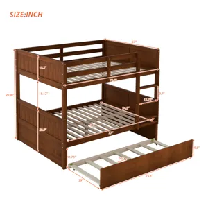 Full Over Full Bunk Bed With Twin Size Trundle - Walnut