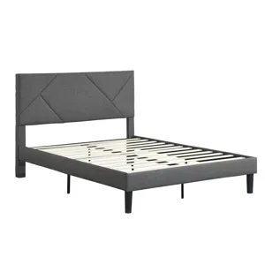 Queen Size Upholstered Platform Bed Frame With Headboard, Strong Wood Slat Support, Mattress Foundat