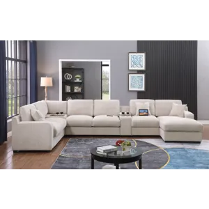 Celine - Chenille Fabric Corner Sectional Sofa With Right-Facing Chaise, Cupholders, And Charging Po