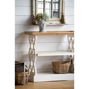 Distressed Shelf Tray, French Country Console Table - White / Natural