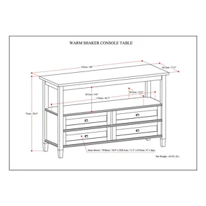 Warm Shaker - Console Sofa Table - Light Golden Brown