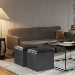 Rockwood - Cube Storage Ottoman with Tray - Distressed Black