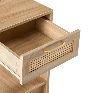 15.75\" Rattan End Table With Drawer, Modern Nightstand, Side Table For Living Room, Bedroom - Natur